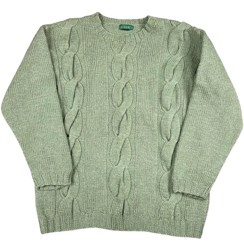 J. Crew 100% Wool Thick Cable Knit Chunky Fisherman Preppy Vtg Green Sweater - S